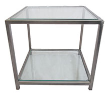 Glass Top & Bottom Shelf Gun Metal Grey Side Table